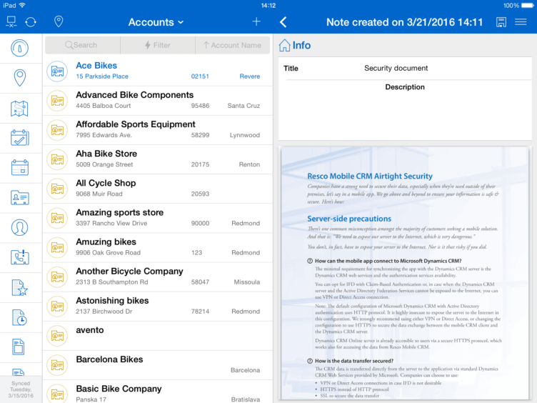 Document copied into Resco Mobile CRM from an email