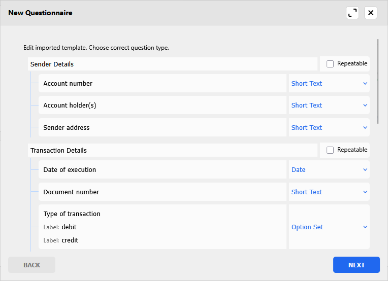Questionnaire template in Resco Inspections generated by AI prompt