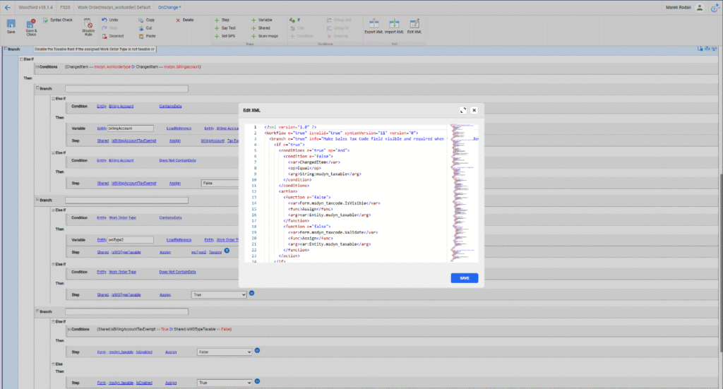 The XML Editor in Woodford’s Rules Editor