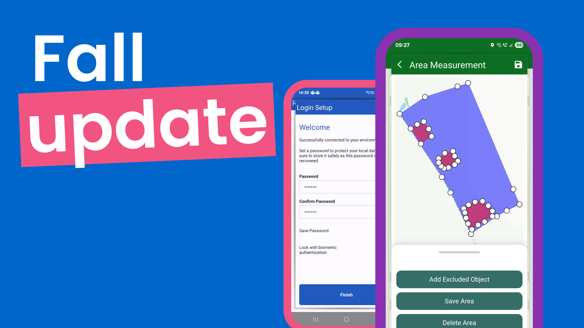 A new login experience and map polygon from the Fall update 2025 shown on screens