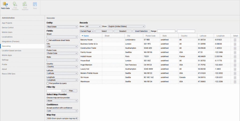 Setting up a geocoding functionality in Resco Woodford