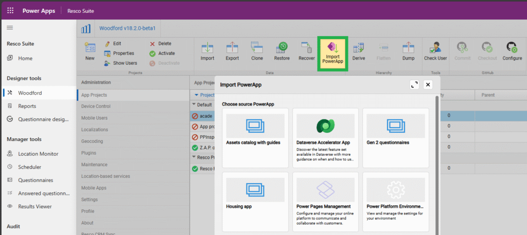 A new feature in Resco Woodfrod enabling to transform model driven Power App into Resco App