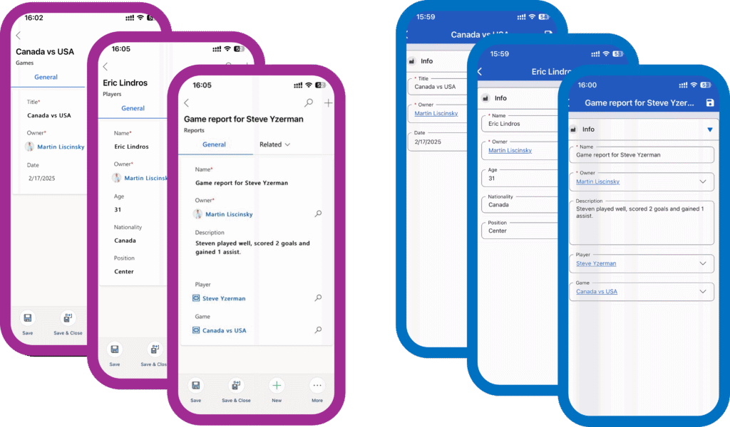 A sample UI of how converted Resco app that was “built” from a PA project 