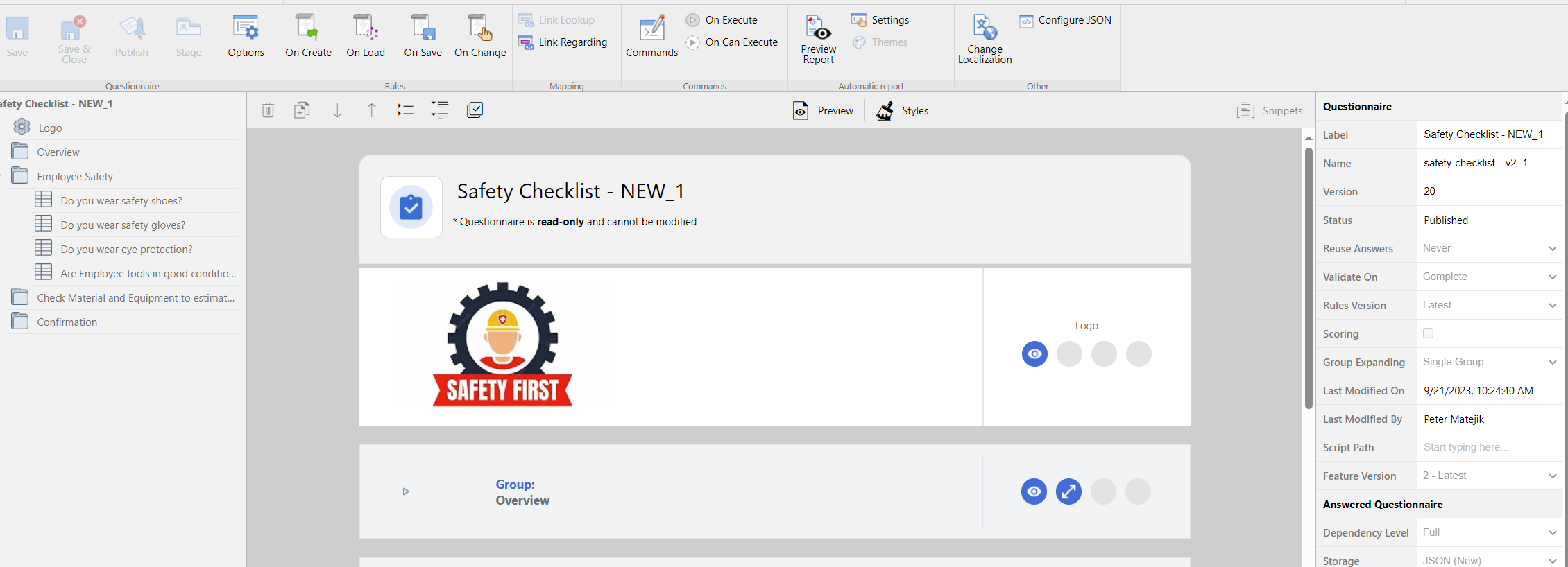 Revamped questionnaires toolbar