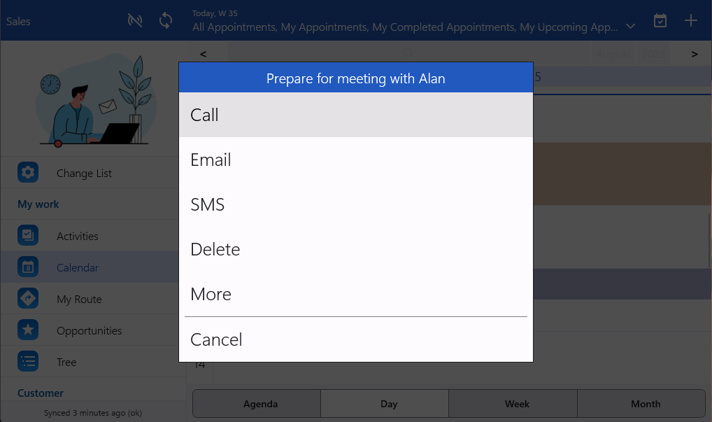 TabletSelect calendar tap action