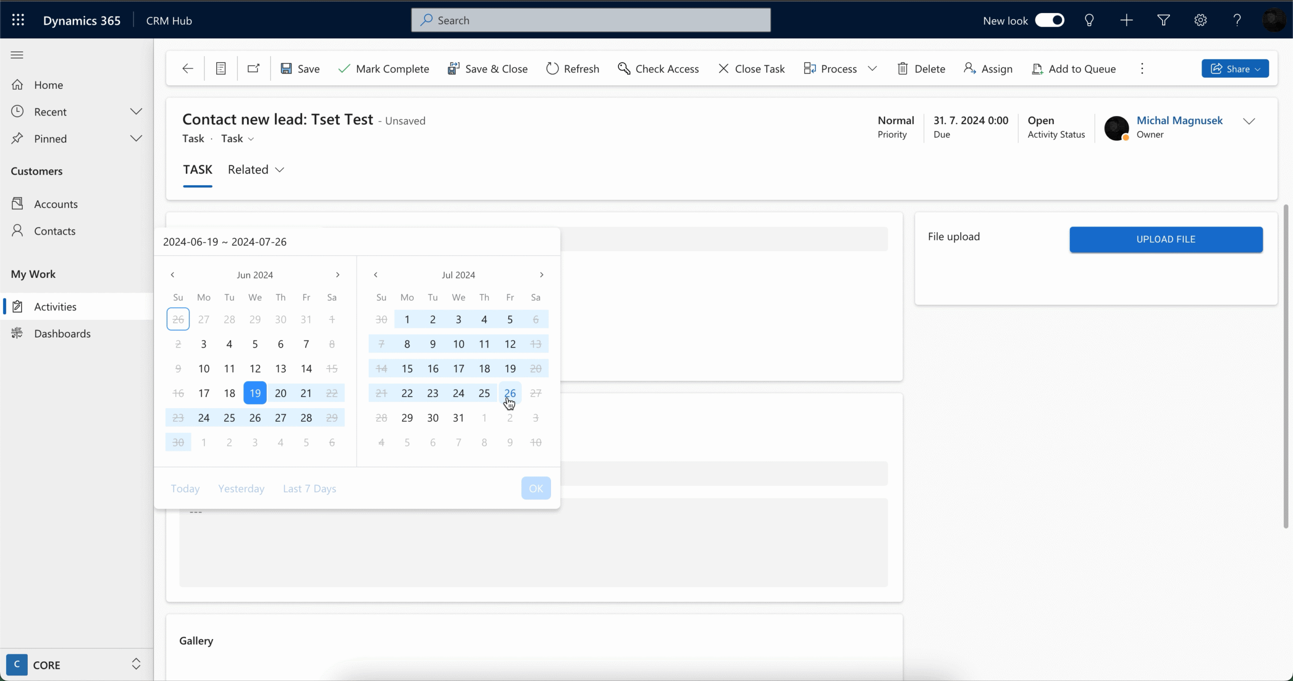 PCF Date Range Picker Shift managers detail