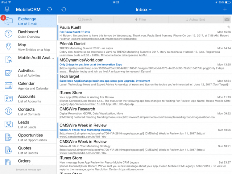 summer release resco mobile crm 2017 email status