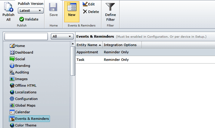 Woodford Configuration tab - turn on reminders