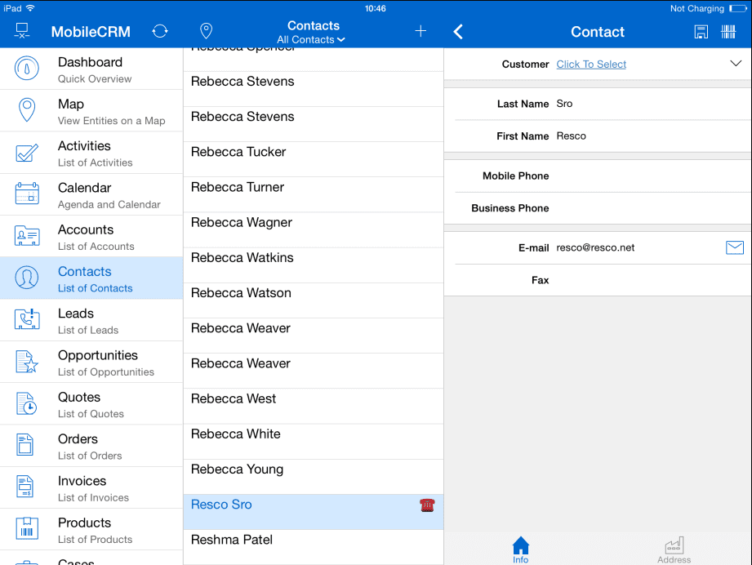 Resco Mobile CRM for Dynamics CRM Phone Contacts Import - Edit & Save